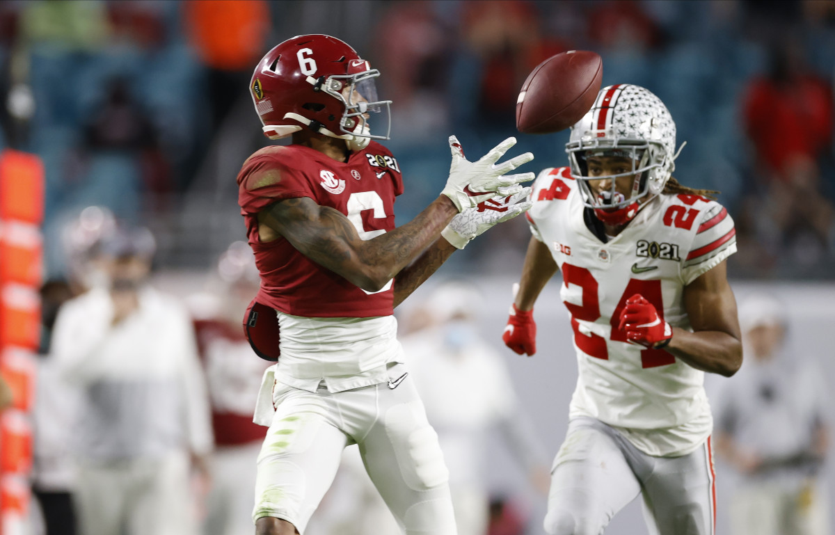 January 11, 2021, Alabama wide receiver Devonta Smith in CFP National Championship in Miami, FL.